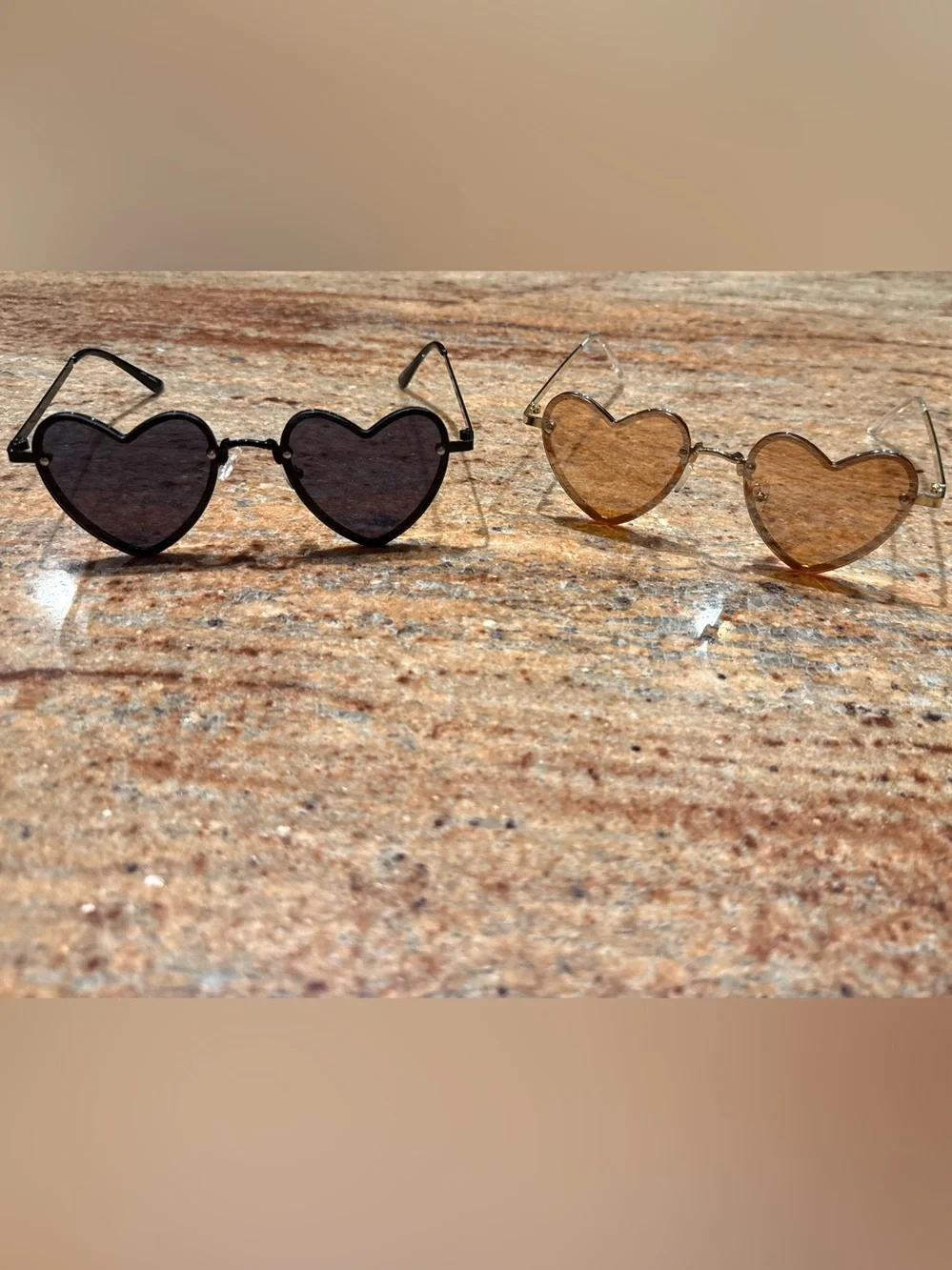 Free People Heart-Shaped Sunglasses in Black & Rose Gold Tints